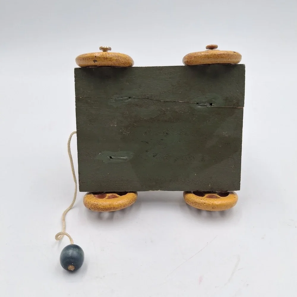 Primitive Folk Art Sheep Pull Toy Figurine Vintage Style Lamb on Wheels Decor